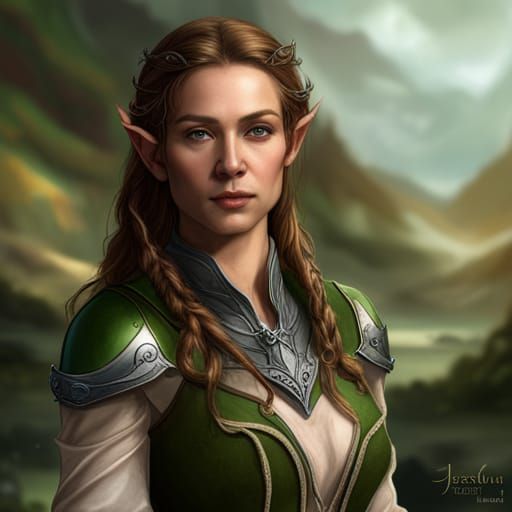 Ethereal Elf Woman in Rivendell, Pre-Raphaelite Portrait