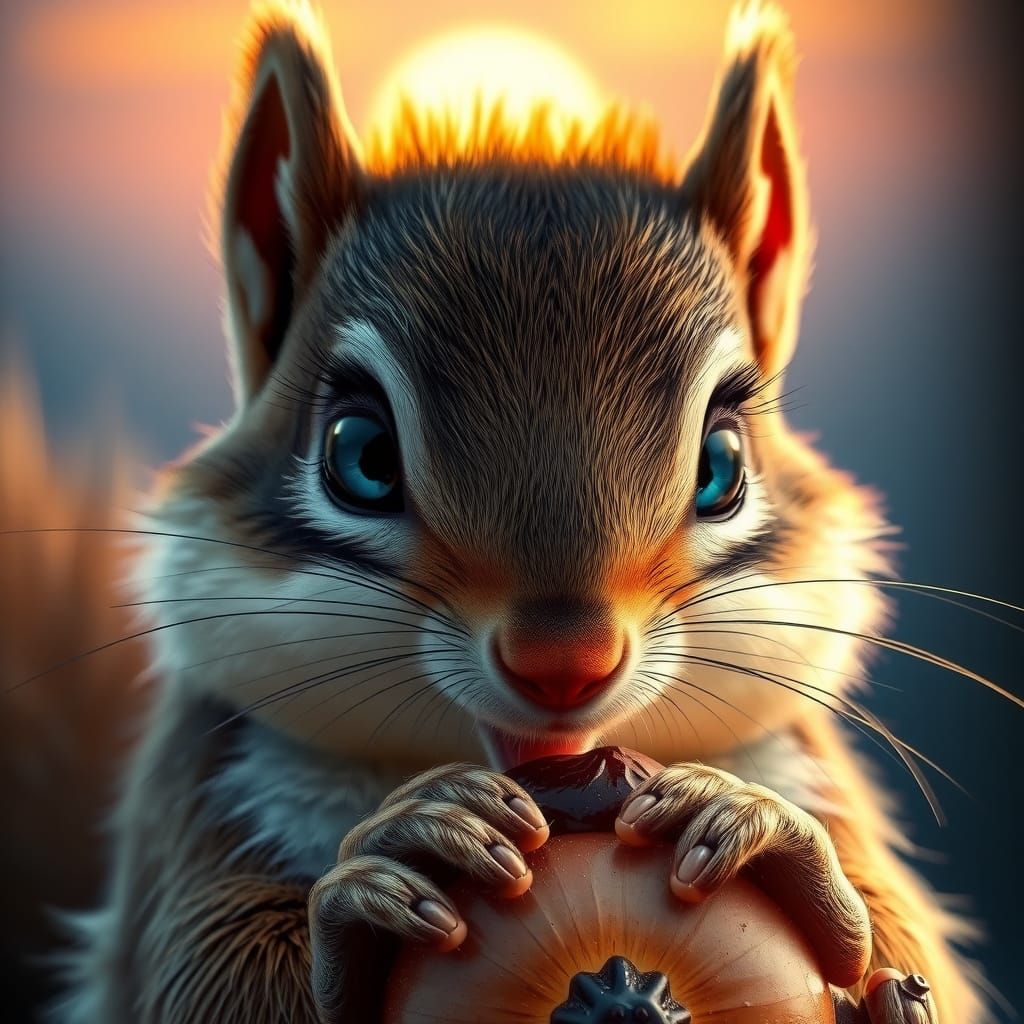 Realistic Portrait of a Cute Squirrel with Blue Eyes