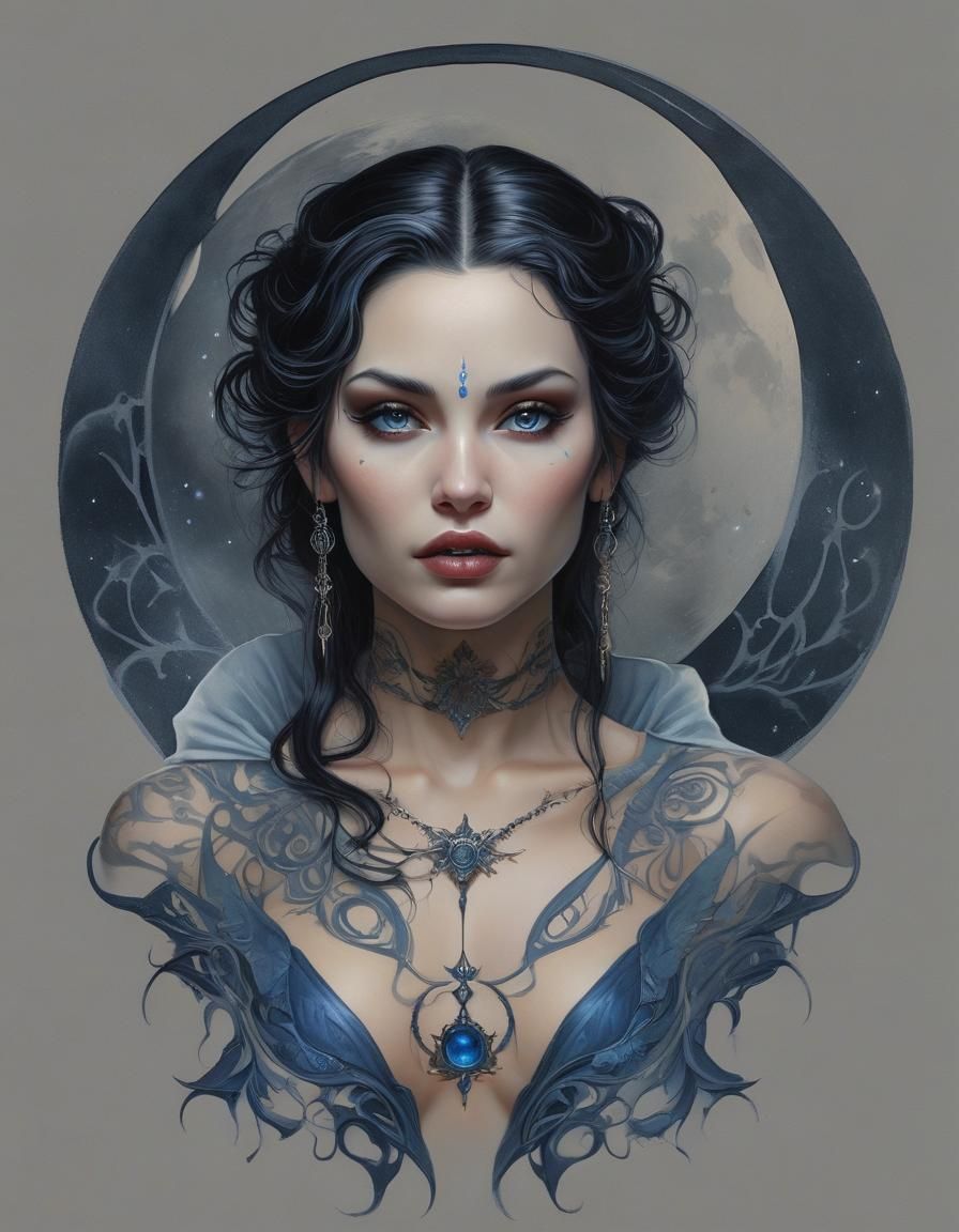 Vampire Woman with Crescent Moon Tattoos