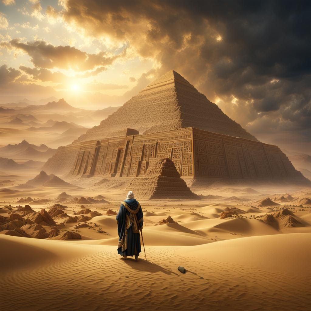 Moses, Egyptian Prophet in Epic Desert Landscape