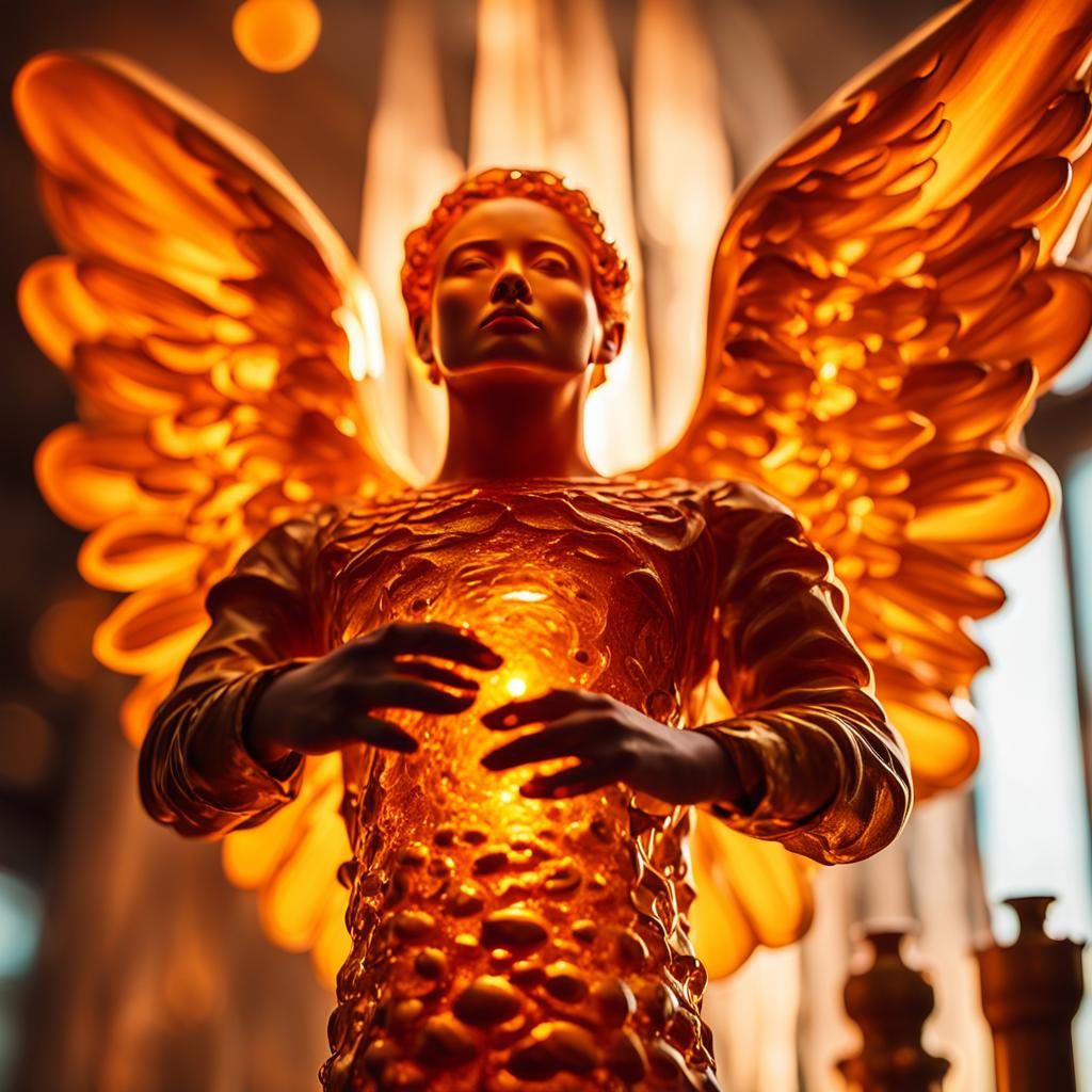 Surreal Golden Angel Lava Lamp in Dreamlike Style