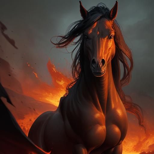 Fiery Horse in Sinister Fantasy Art Style