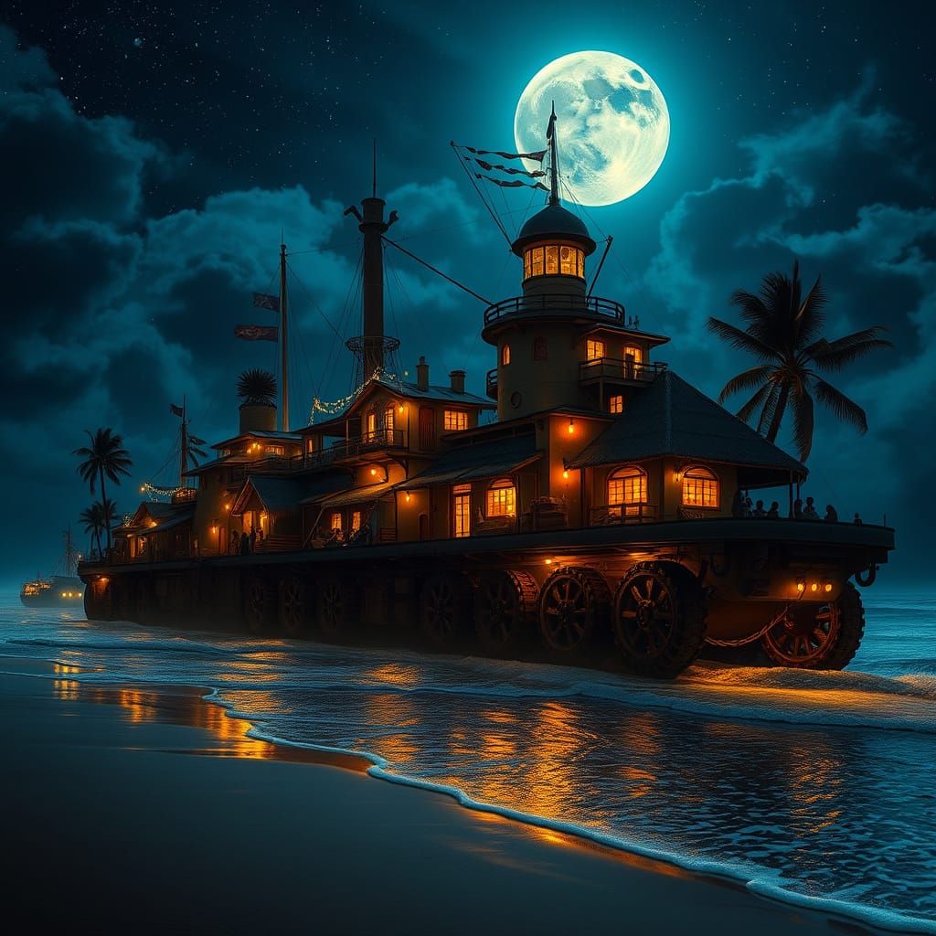 Rolling Cities: Glimmering Machines in Tropical Night