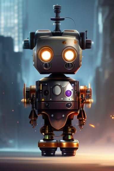 Adorable Steampunk Robot Digital Illustration