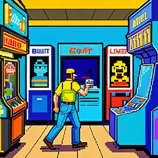 Men Carrying Refrigerator: Retro Pixel Art Arcade