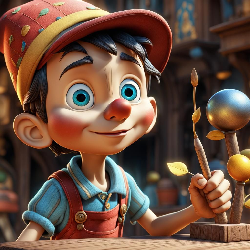 Cute Pinocchio in Pixar CGI Style