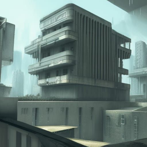 Brutalist Architecture Balcony in Detailed Matte Painting