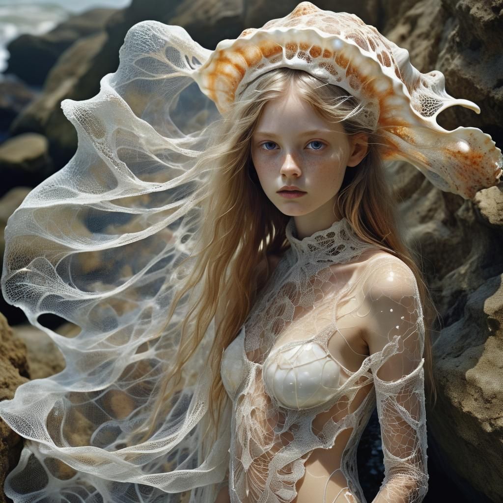 Filigree Conch Shell Portrait in Postmodern Style