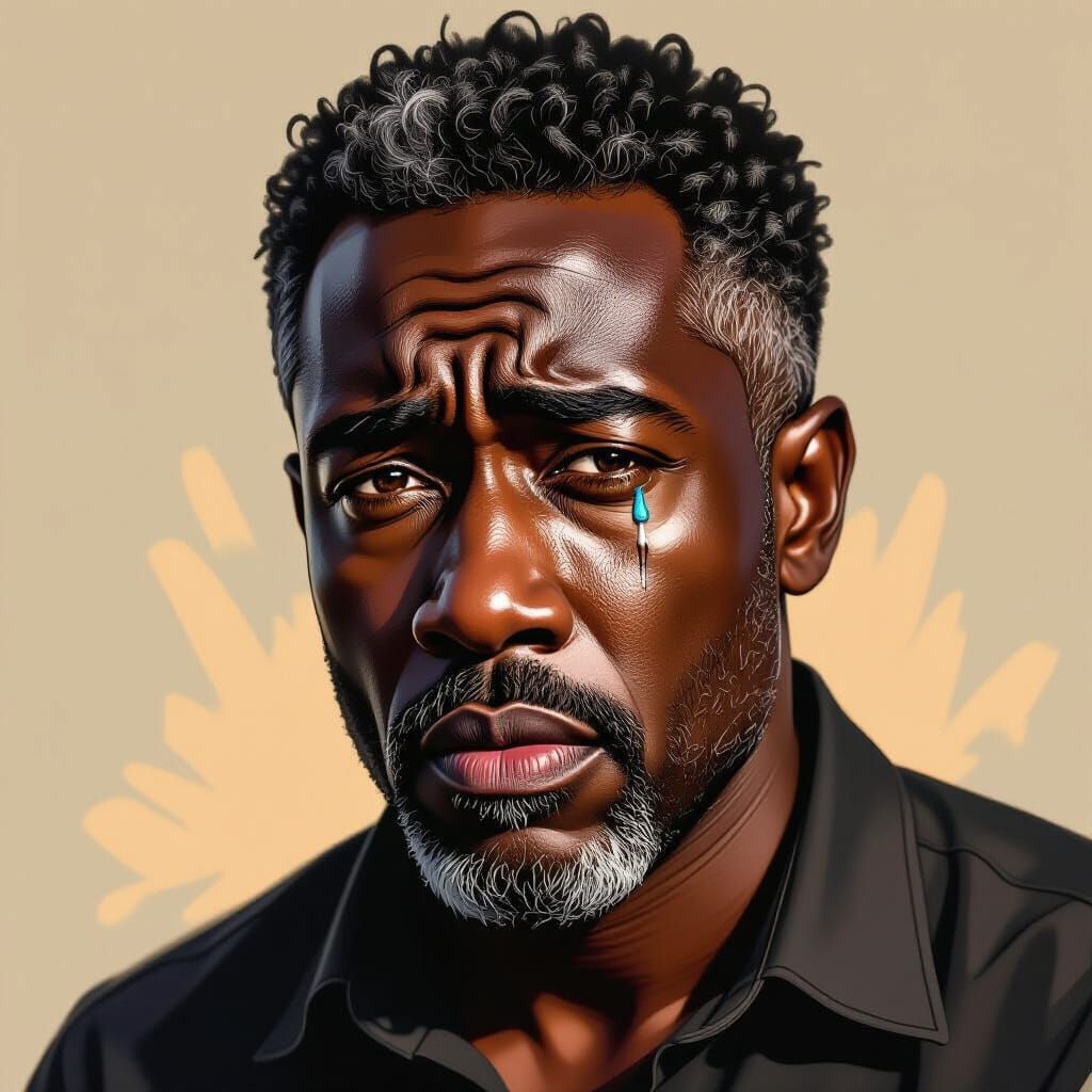 Nigerian Man's Emotional Portrait in Hyperrealistic Style