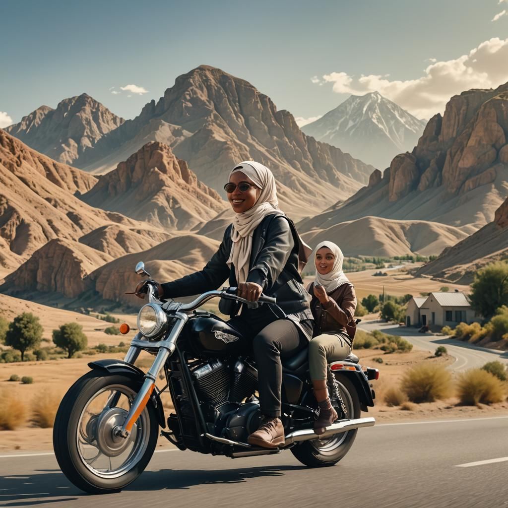 Cinematic Caricature: Man and Woman on Harley