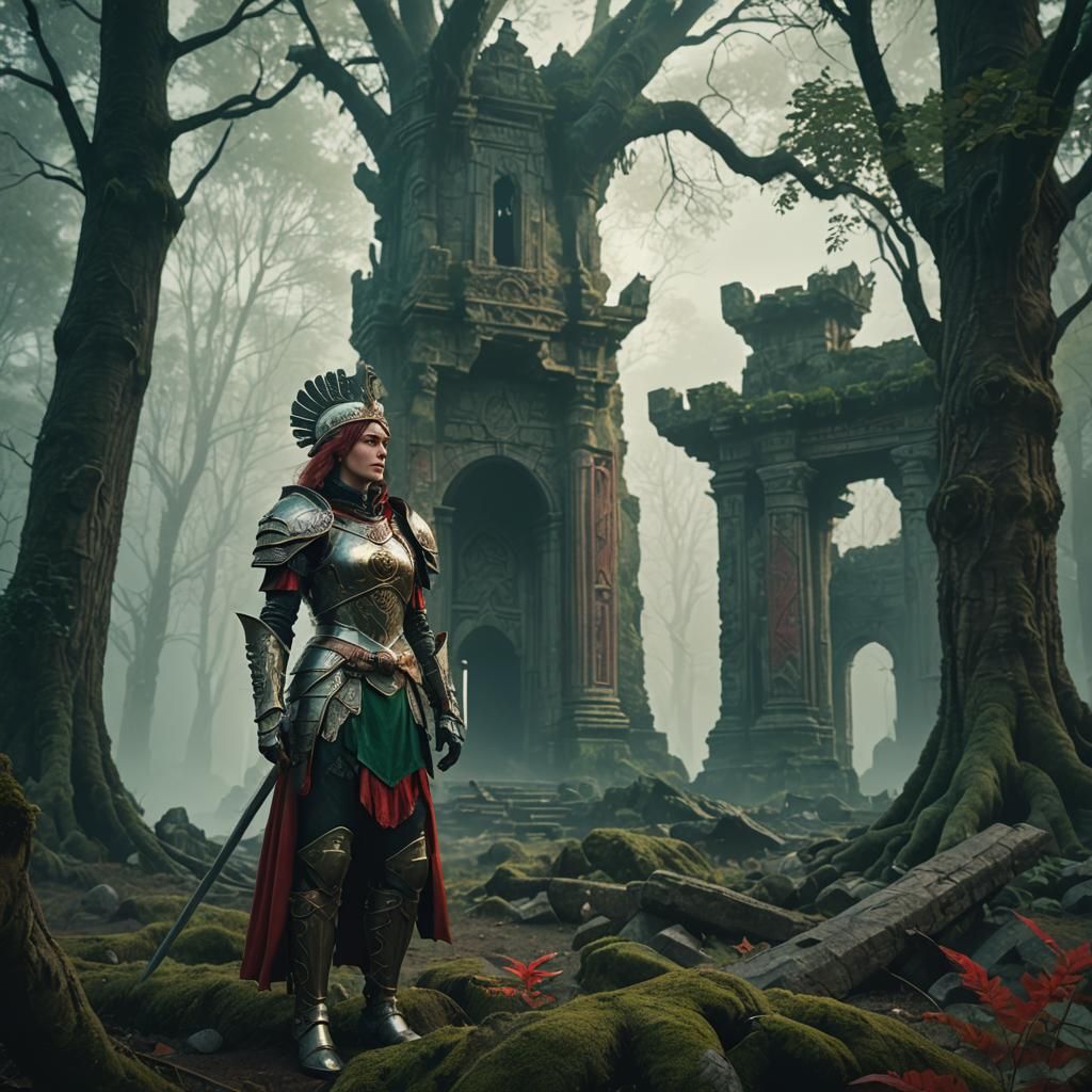 Fantasy Warrior Princess in Mystical Forest