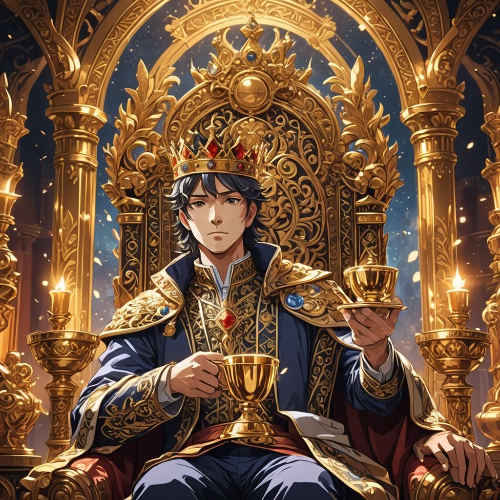 Anime King in Ornate Throne Room Illustration