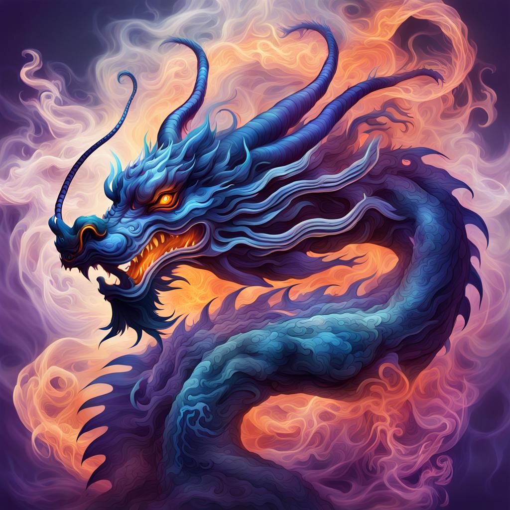 Smokey Chinese Dragon Digital Art Illustration