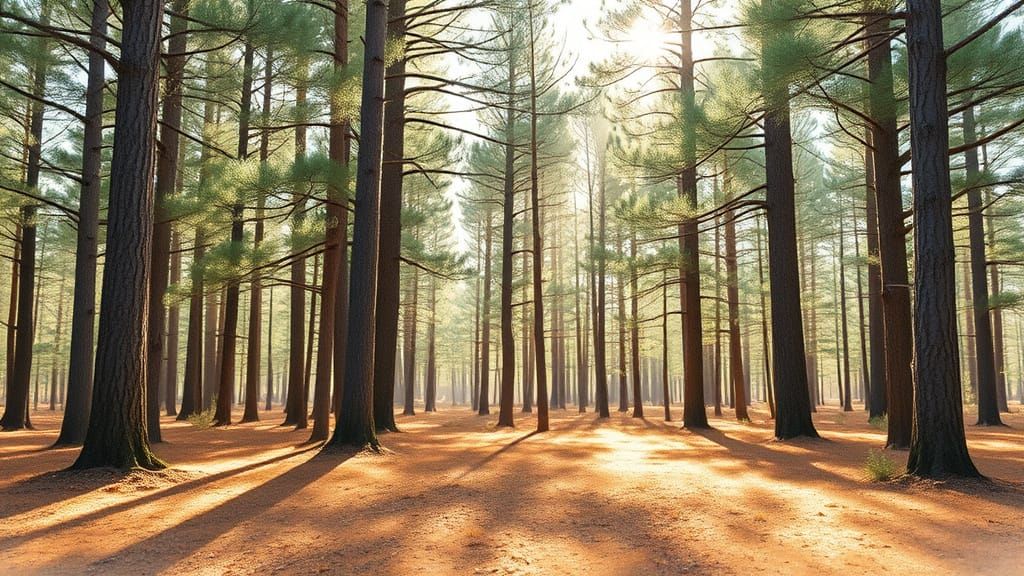 Ethereal Pine Forest Landscape in Watercolor Style
