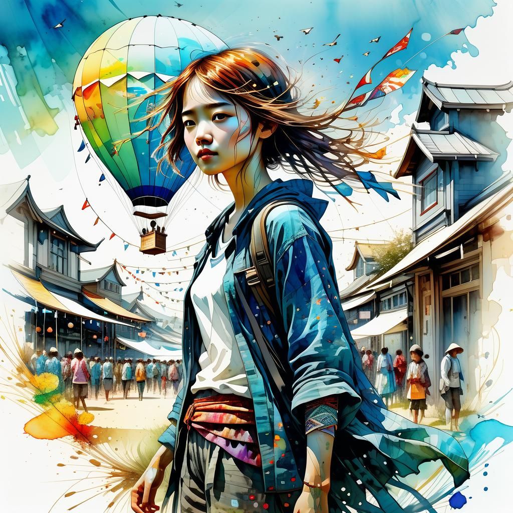 Colorful Kite Festival in Digital Watercolor Style