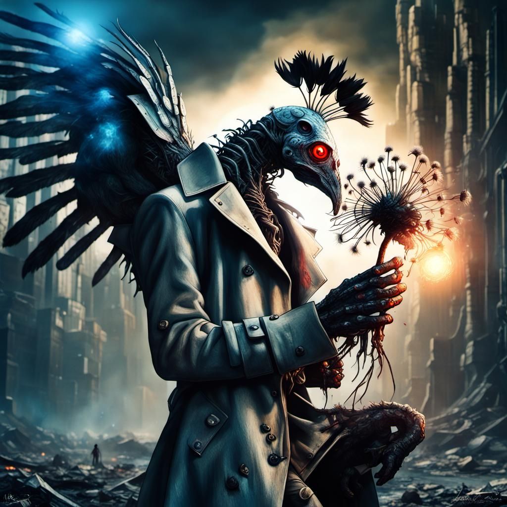 Cyborg Frankenstein Battles Cosmic Peacock in Post-Apocalypt...