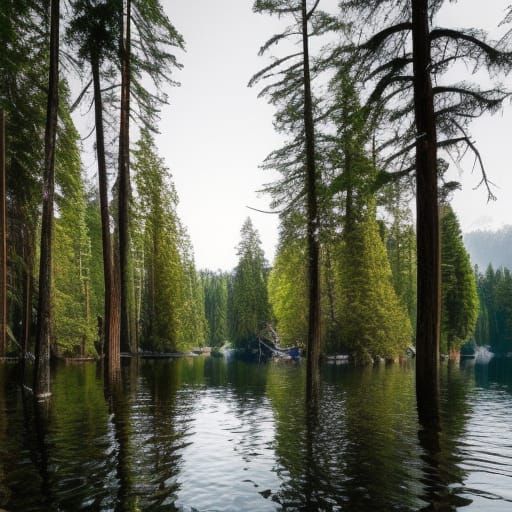 Epic Redwood Forest Lake Scene
