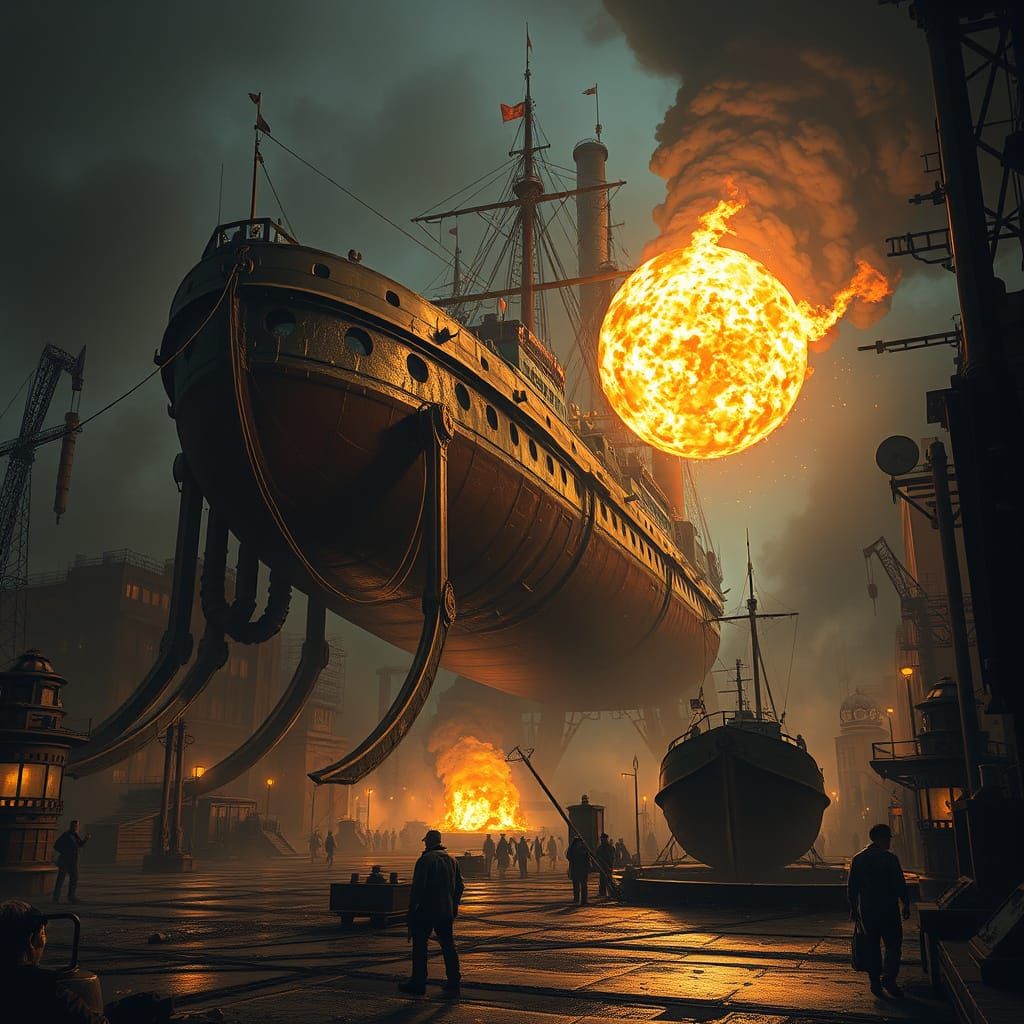 Steampunk Walker Melts in Fiery, Post-Apocalyptic Scene