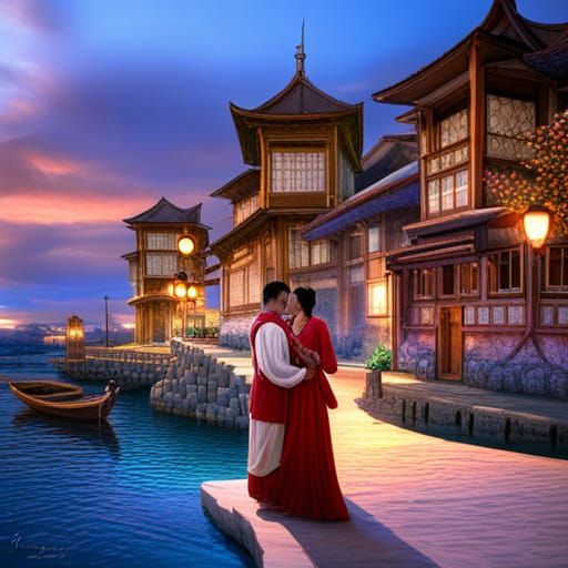 Filipino Marriage Proposal at Sunset, Detailed Matte Paintin...