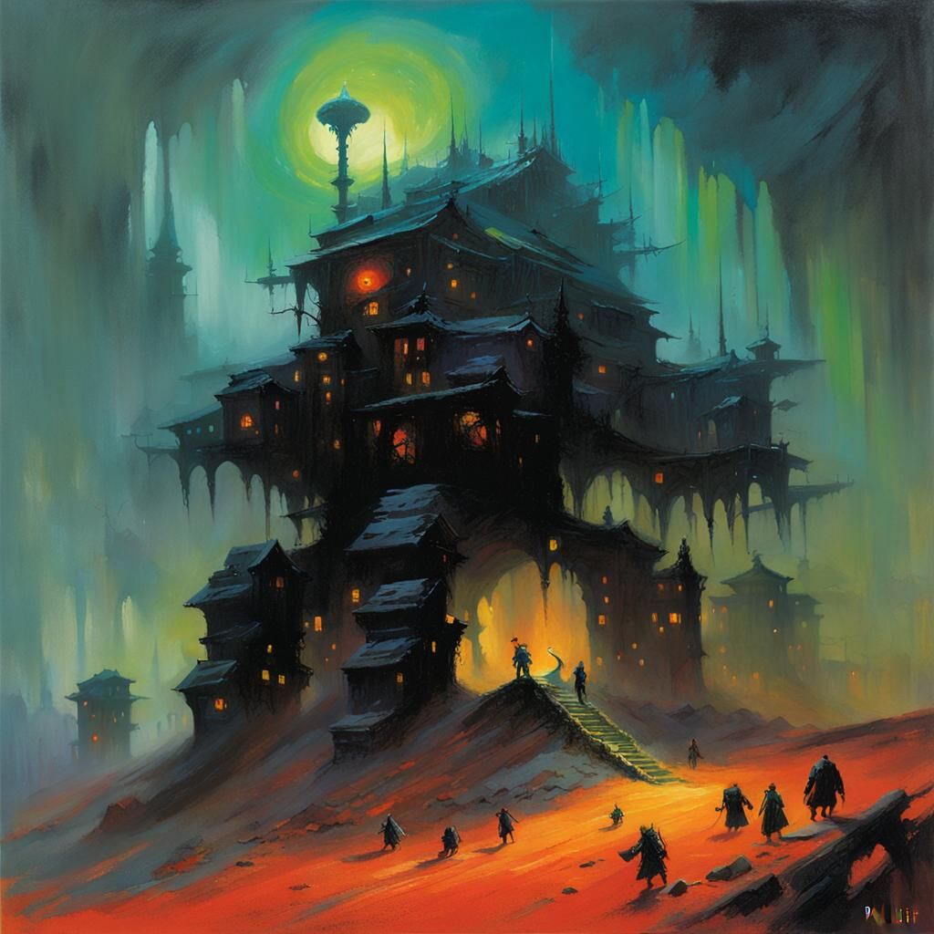 Grimdark Scene in Dark and Graphic Style