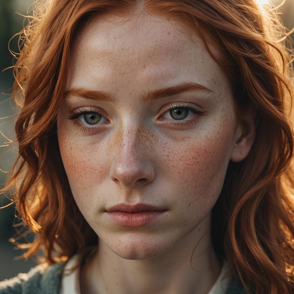Red-Haired Girl Portrait with Golden Cinematic Lighting