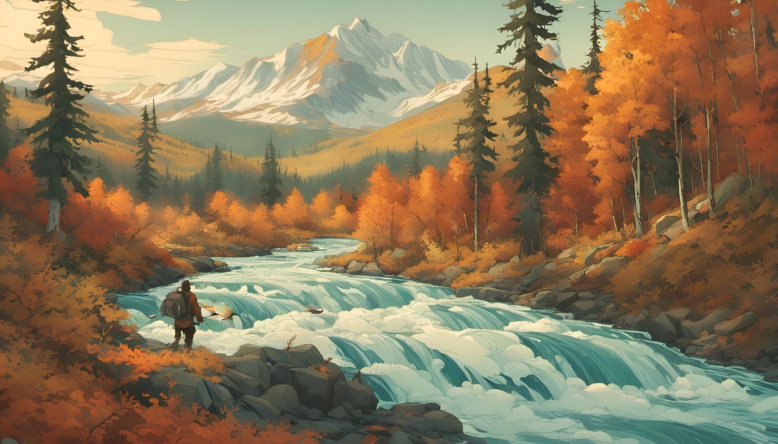 Alaskan Salmon Run on Autumn Day