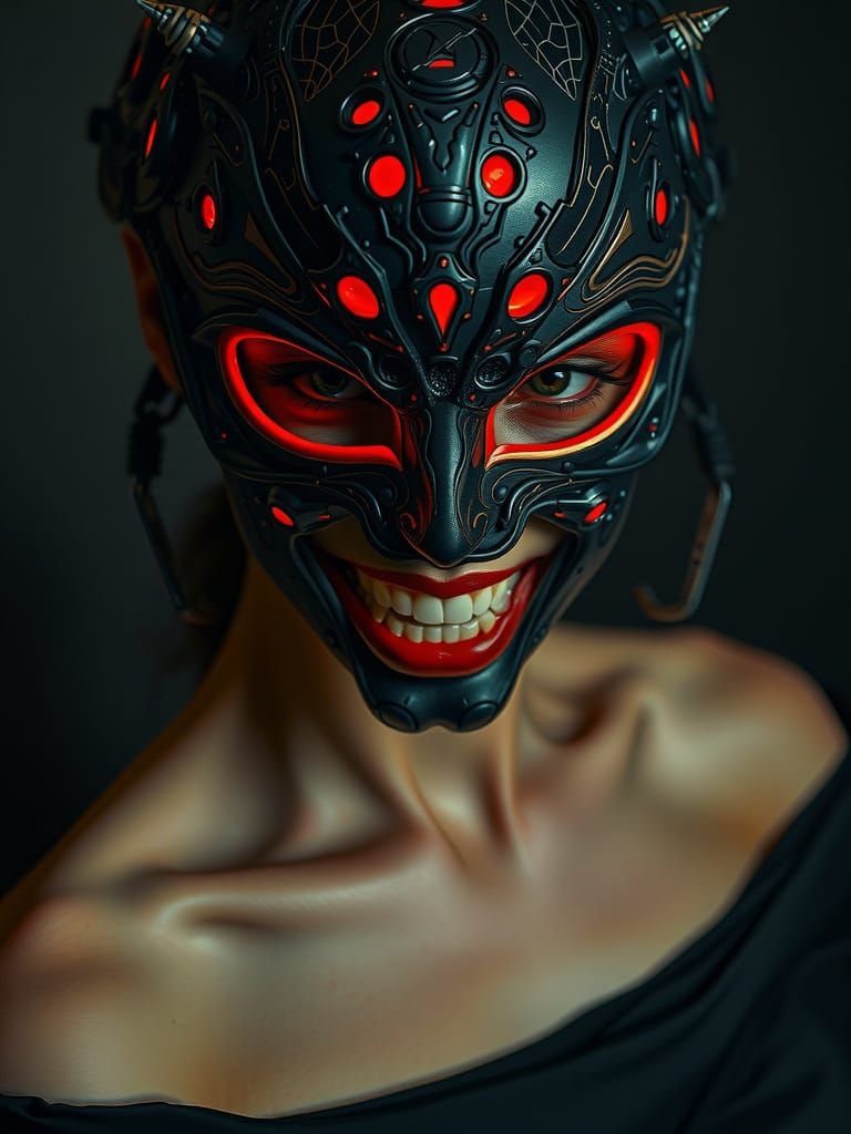 Cyberpunk Femme Fatale in Biomechanical Mask