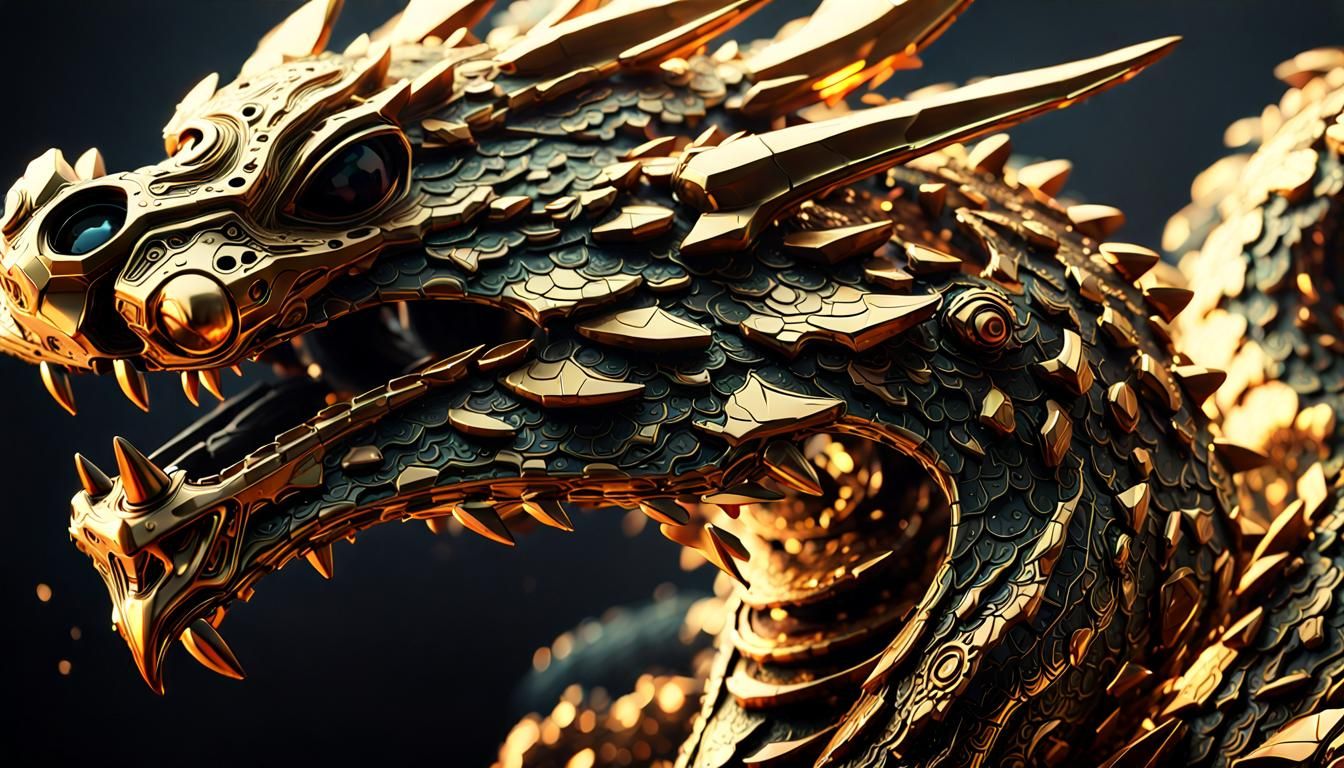 Intricate Gold and Black Dragon in Sci-Fi Style