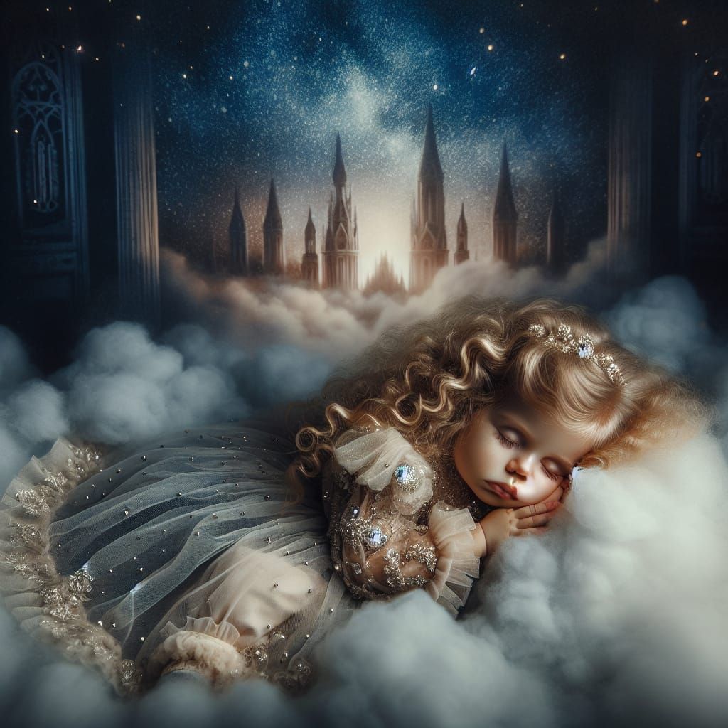 Serene Baby on a Misty Cloud at Dusk