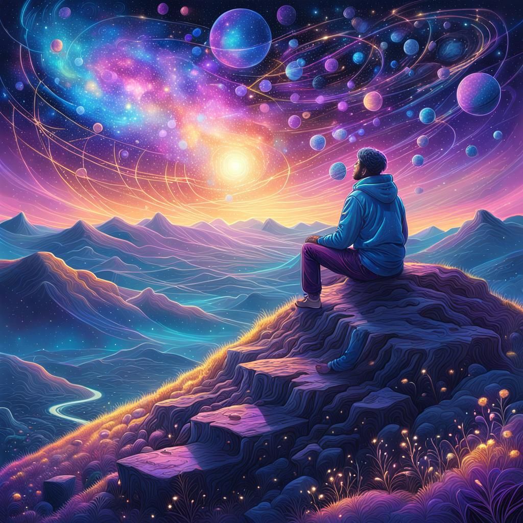 sitting on top of hill watching the sky