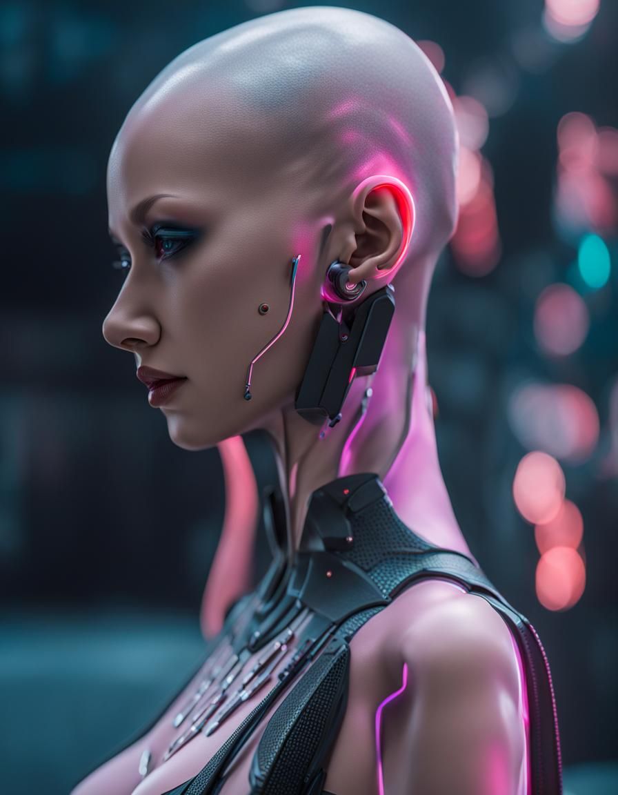 Cyberpunk Android Portrait on Display