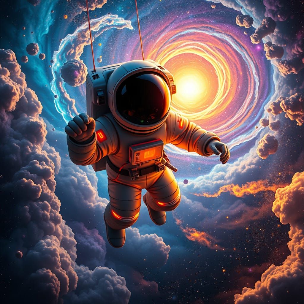 Cosmic Astronaut in Vibrant, Iridescent Space