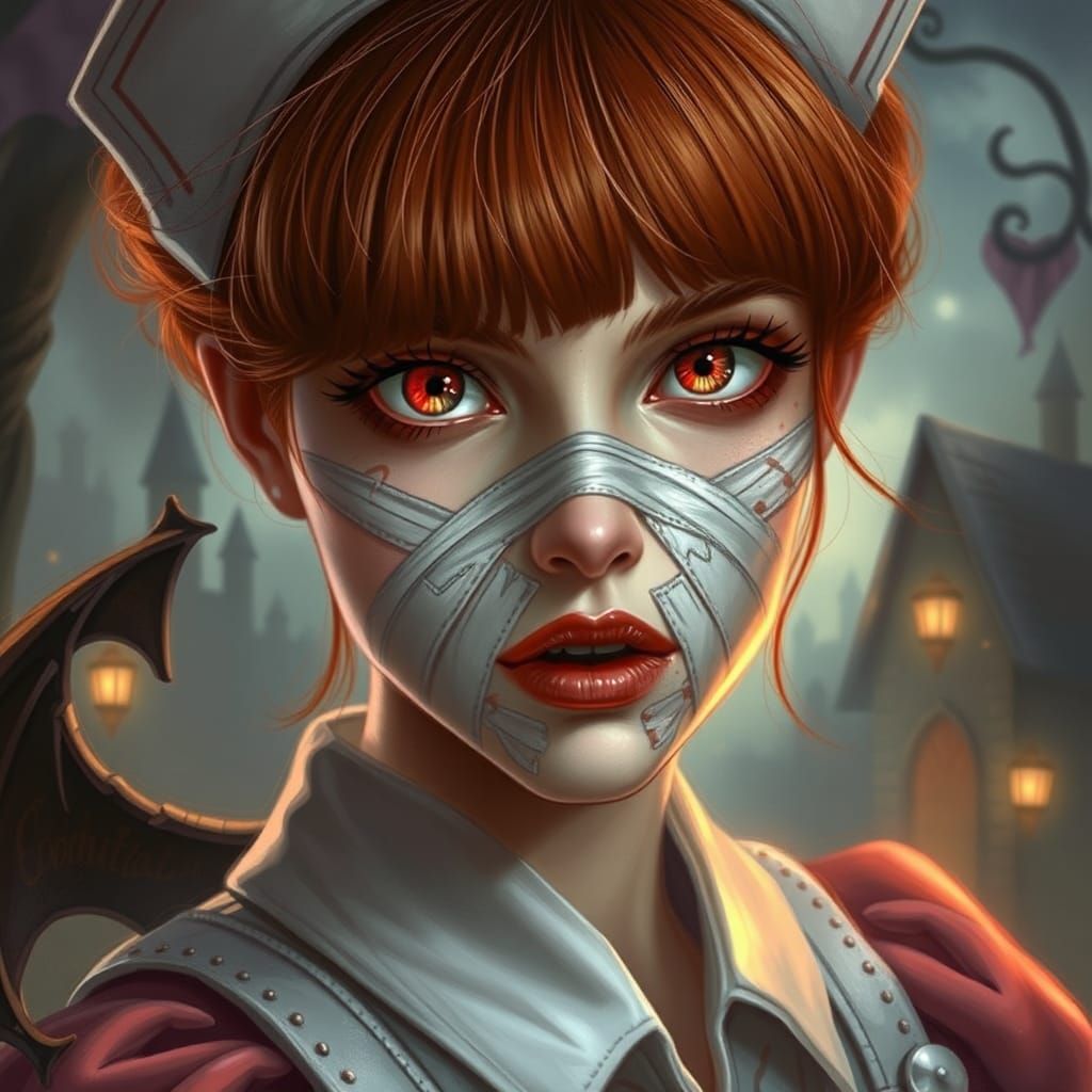 Bandaged Nurse with Red Hair, Fantasy Style