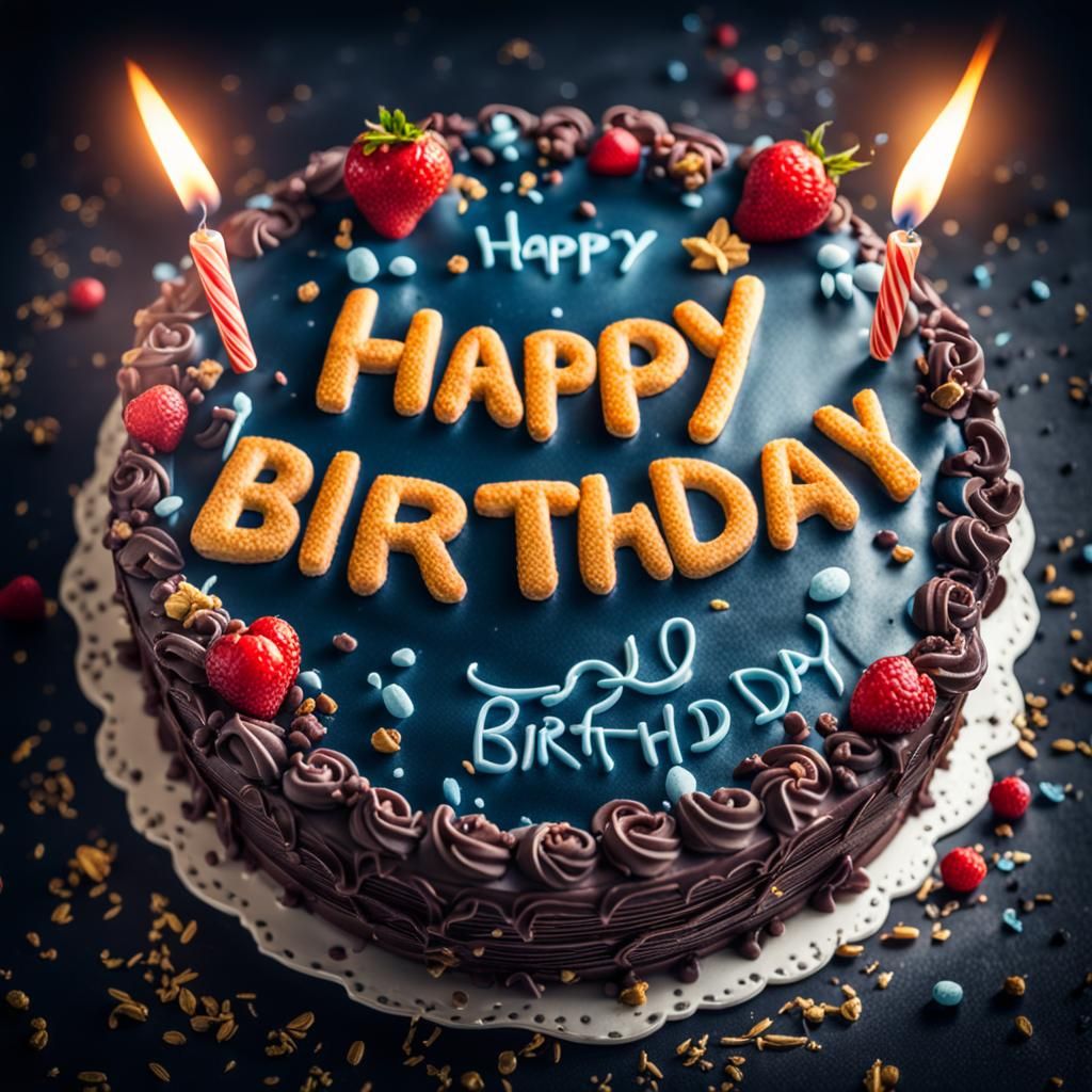 Hyperrealistic Birthday Cake with Happy Birthday Message