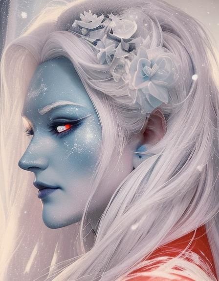 Dreamlike Snowscape with Sleeping Demoness