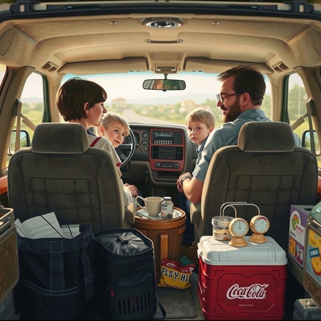 Proud Wife with Minivan in Rockwell Style