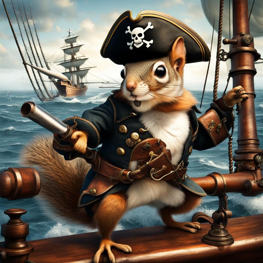 Steampunk Pirate Squirrel in Ocean Battle