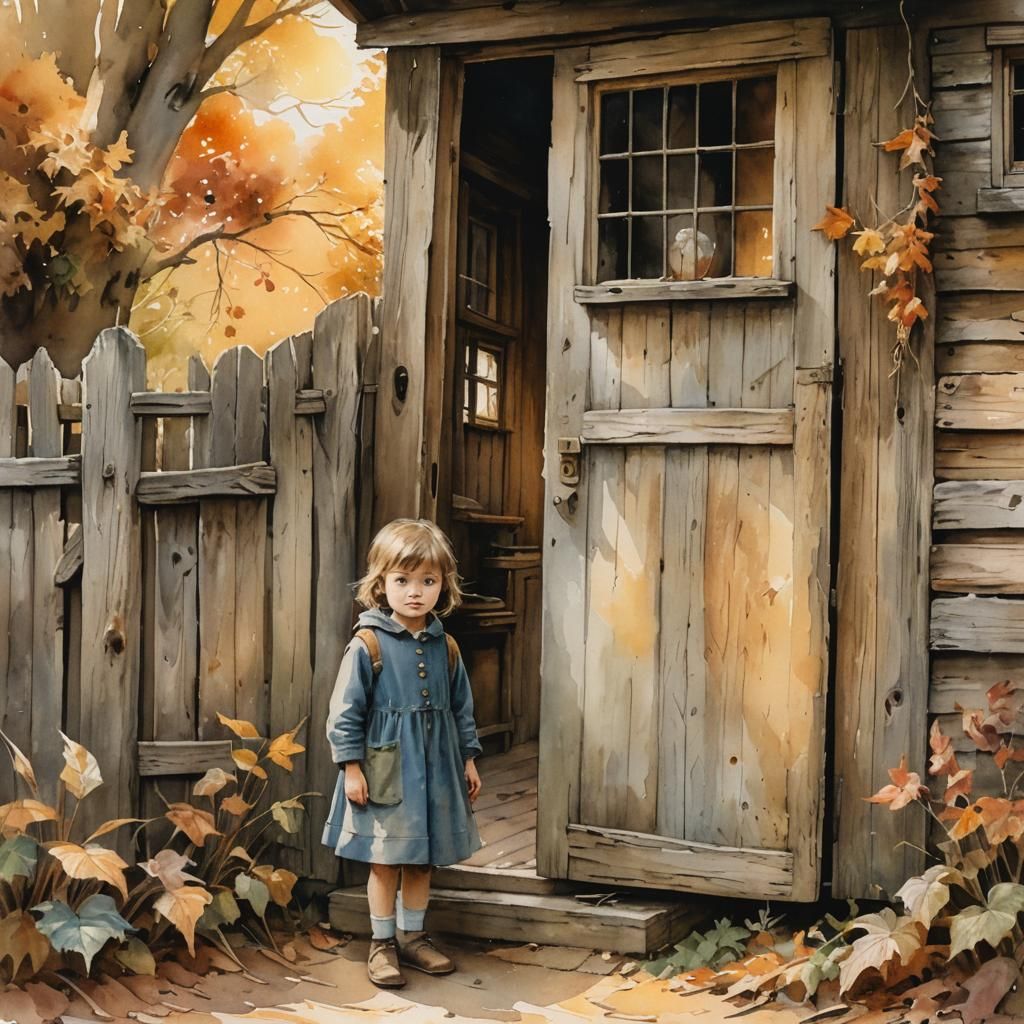 Childhood Nostalgia: Whimsical Watercolor Cottage Scene