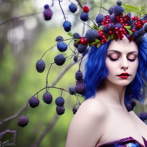 Blueberry Princess in Forest, Digital Art