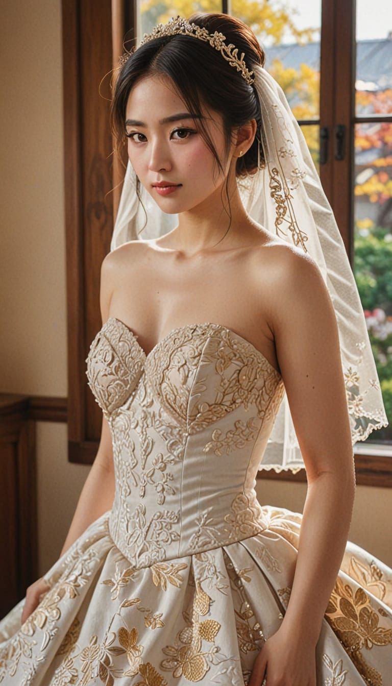 Anime Style Bride in Elegant Wedding Dress