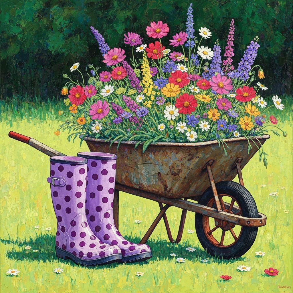 Polka Dot Wellies with Wildflowers in Abstract Style