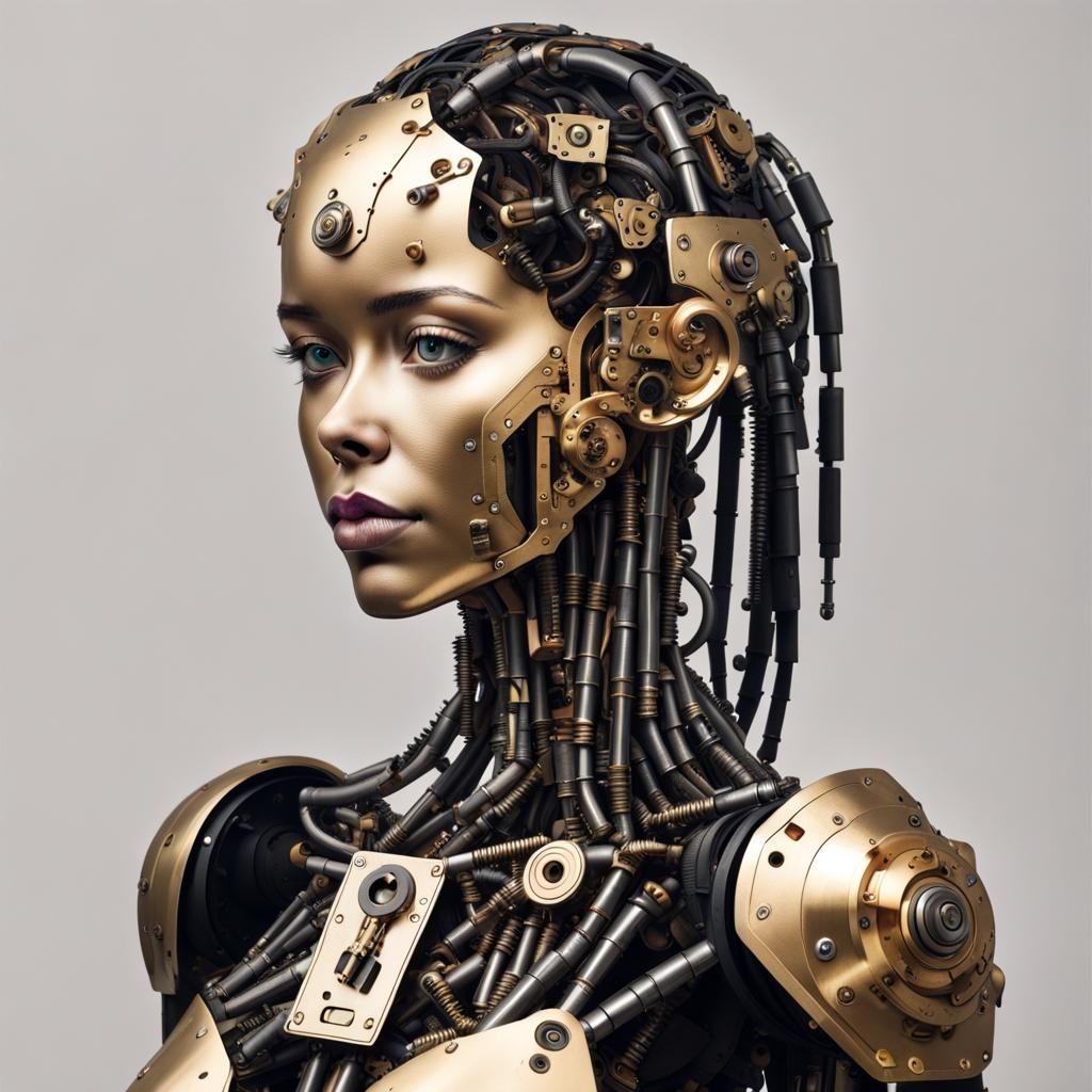 Female Cyborg Portrait Made of Salvaged Metal