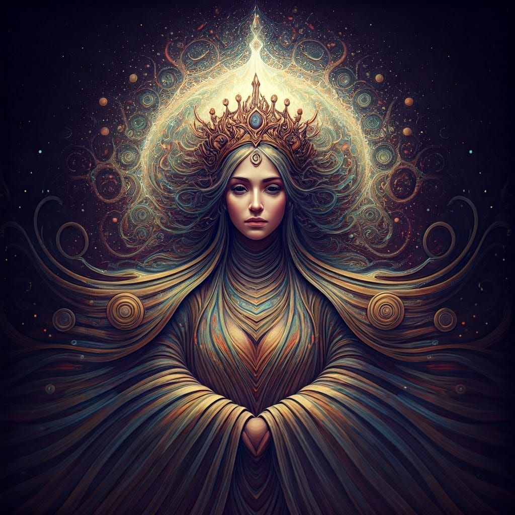 Ethereal Mountain Princess in Vibrant Cosmic Aura