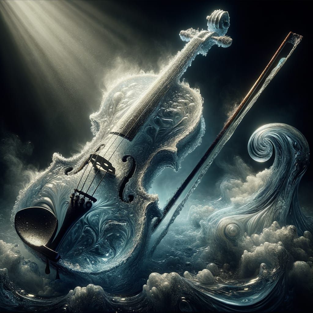 Water Violin and Mist Bow in Oil-Realism Style