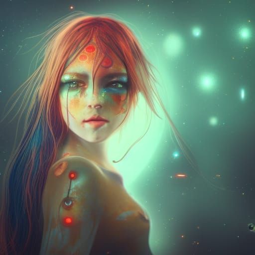 Elf Girl Portrait with Realistic Skin in Cyberpunk Style