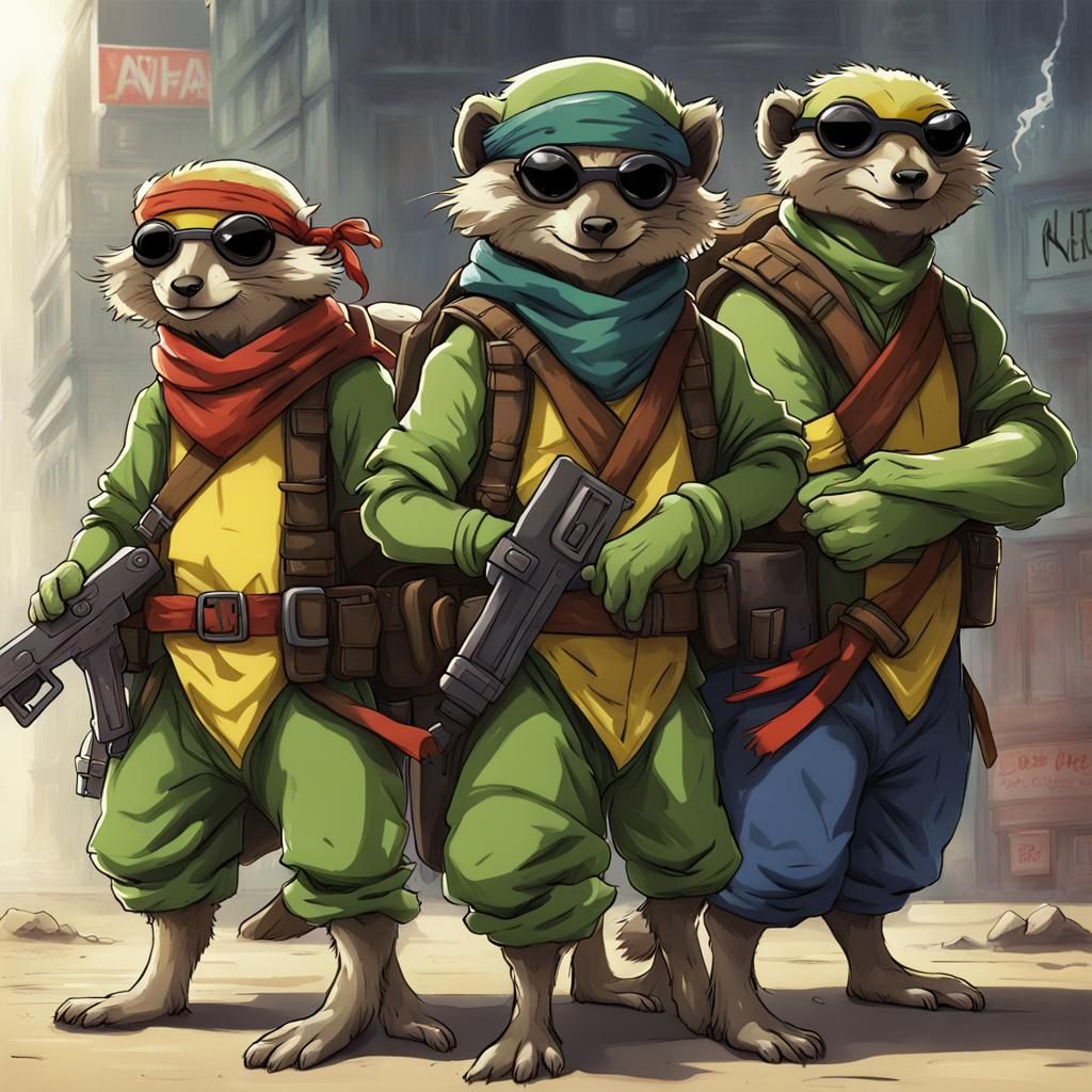 Teenage Mutant Ninja Meerkats in Anime Style