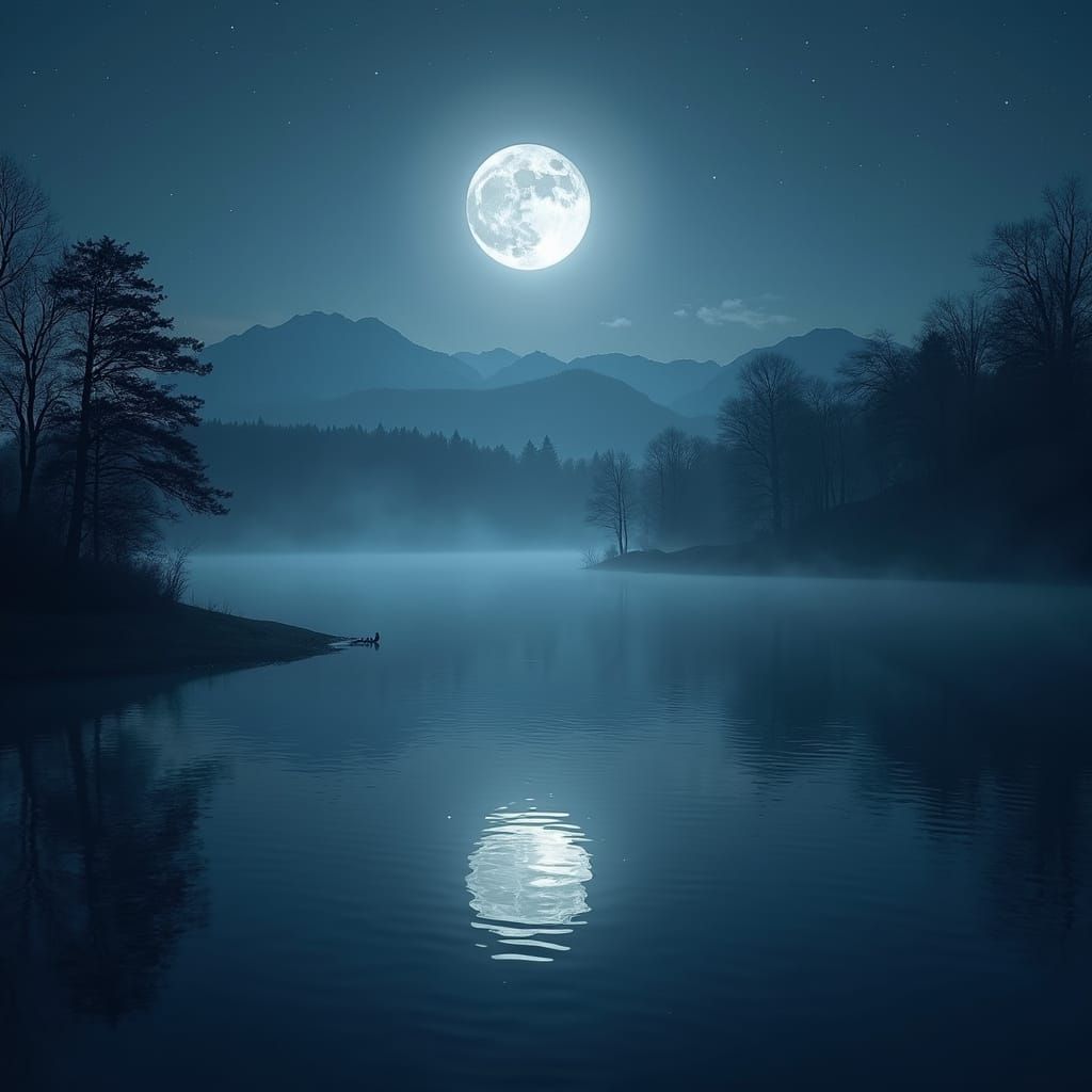 Luminous Moonlit Lake Scene in Cinematic Style