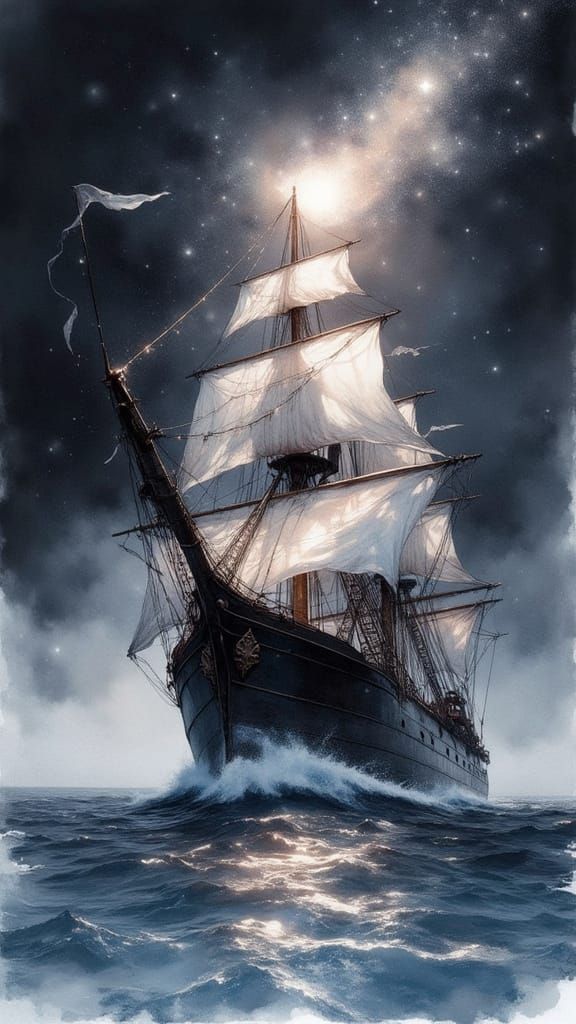 Abstract Merchant Ship Tattoo in Expressionist Style