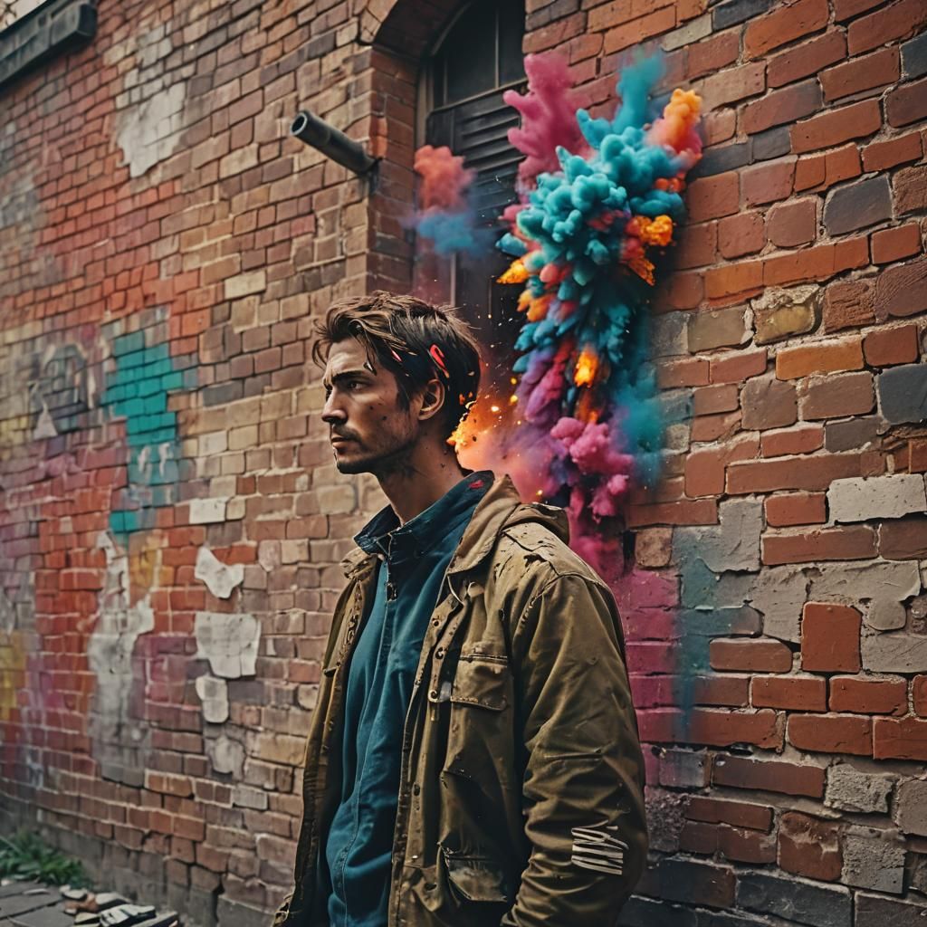 Man Admiring Graffiti Art in Cinematic Style