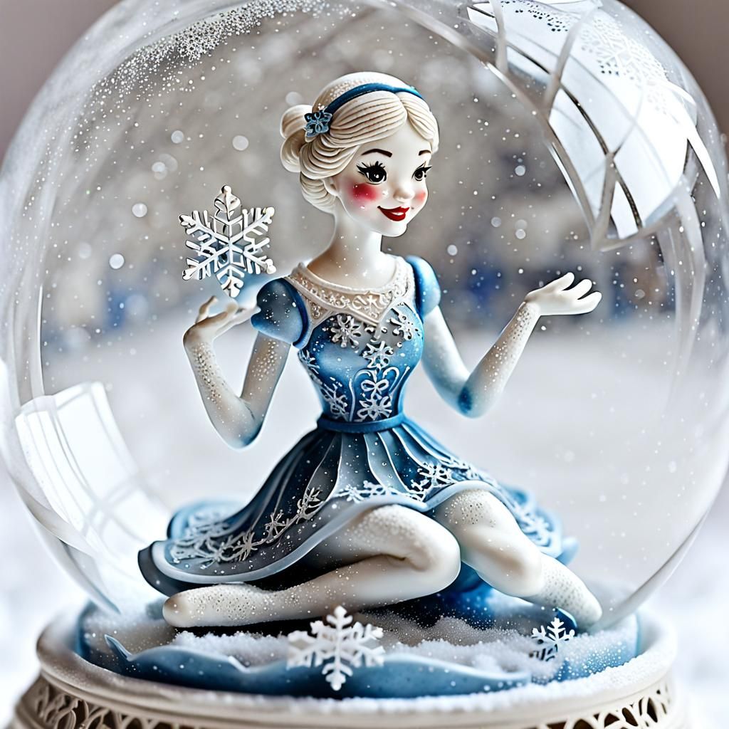 Snow Globe Scene: Filigree Ice Skater Girl